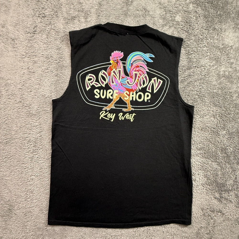 Ron Jon Surf Shop Key West Florida Tank Shirt Mens L Rooster Logo Black Tee